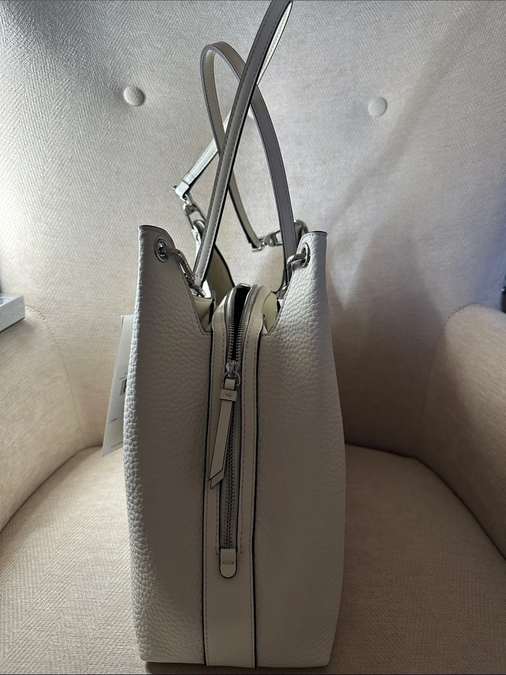 Calvin Klein Ivory Pebbled Leather Shoulder Tote